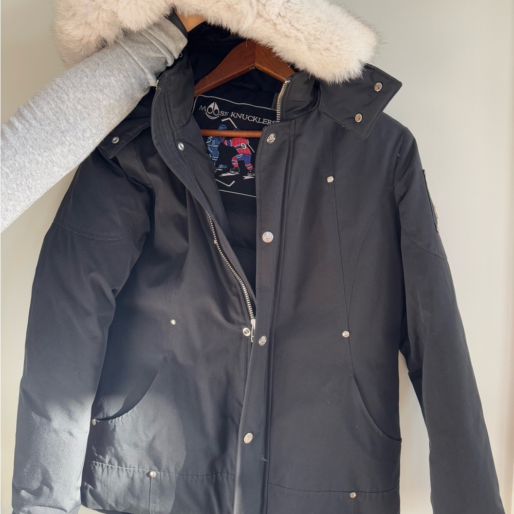 Moose Knuckles Black Jacket with Fur Hood Kids